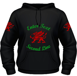 Black hoodie, red and gold glitter dragon design